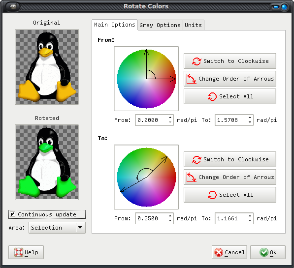 how to rotate colors in gimp